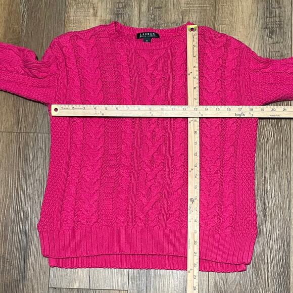 Lauren Ralph Lauren Classic Cable knit V Neck Sweater M Pink Preppy Classic Logo - Picture 5 of 5